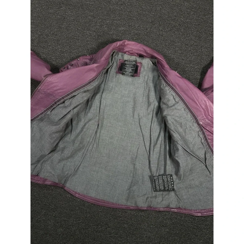 Harley Davidson Jacket Women's Medium Purple Lambskin Leather Moto Studded Biker